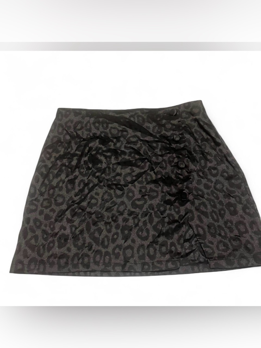 SHEIN Black Leopard‎ Jacquard Mini Skirt with Button Detail